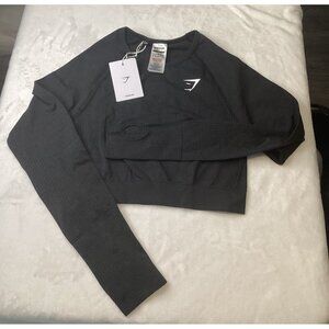 Gymshark Womens Vital Seamless 2.0 Crop Top M Black Marl NWT Lightweight & Breat